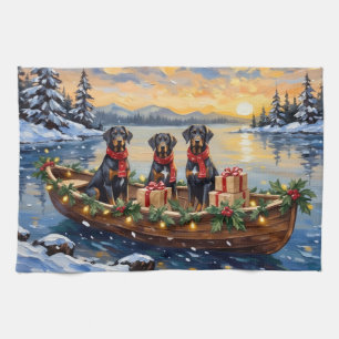 Weimaraner Christmas Boat Holiday Tea Towel