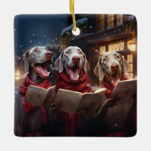 Weimaraner Christmas Carol Festive Holiday Ceramic Ornament