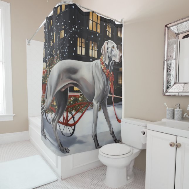 Weimaraner Christmas Festive Season Shower Curtain (In Situ)