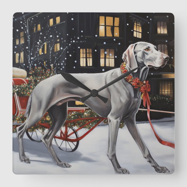 Weimaraner Christmas Festive Season Square Wall Clock (Front)