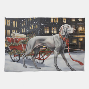 Weimaraner Christmas Festive Season Tea Towel