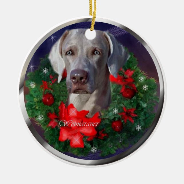 Weimaraner Christmas Gifts Ceramic Ornament (Front)