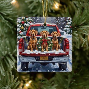 Weimaraner Christmas Red Truck Holiday Ceramic Ornament