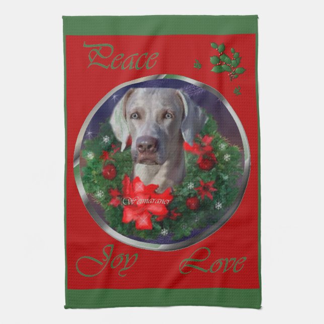 Weimaraner Christmas Tea Towel (Vertical)