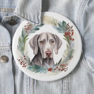 Weimaraner Christmas Wreath Festive Pup 6 Cm Round Badge