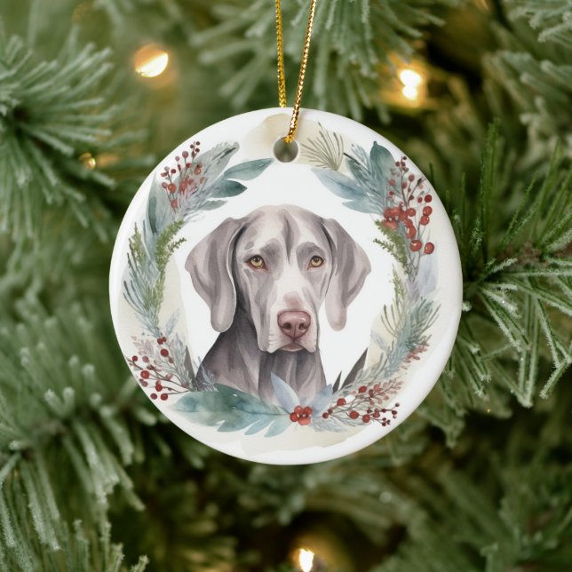 Weimaraner Christmas Wreath Festive Pup  Ceramic Ornament (Tree)