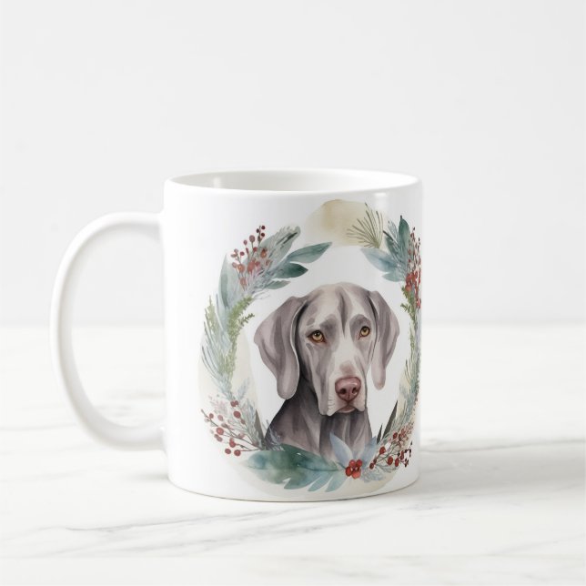 Weimaraner Christmas Wreath Festive Pup  Coffee Mug (Left)