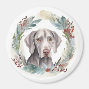 Weimaraner Christmas Wreath Festive Pup  Magnet