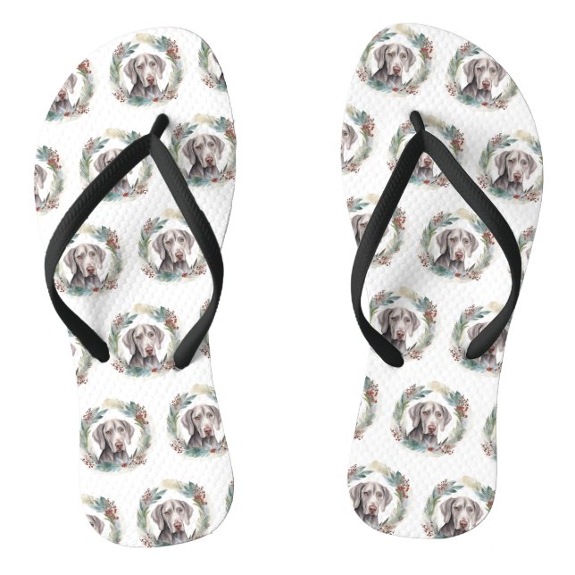 Weimaraner Christmas Wreath Festive Pup  Thongs (Footbed)