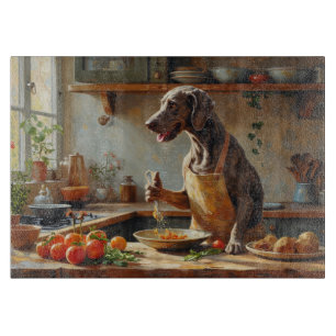 Weimaraner Cooking in Kitchen Cutting Board