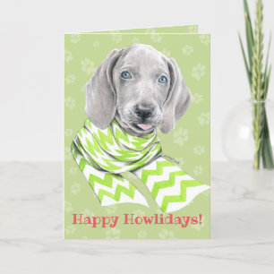 Weimaraner cute puppy with scarf Dog portrait art Holiday Card