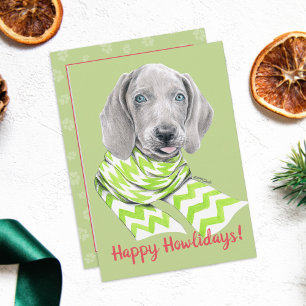 Weimaraner cute puppy with scarf Dog portrait art Holiday Card
