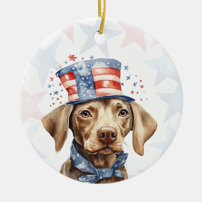 Weimaraner Dog, 4th of july Personalized Ceramic Ornament (Front)