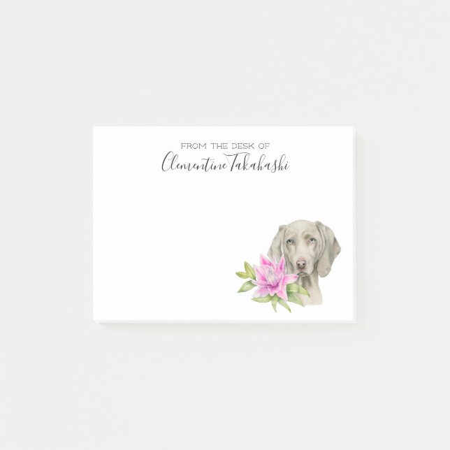 Weimaraner Dog and Lily Watercolor | Add Your Name Post-it Notes (Front)