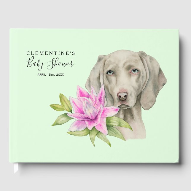 Weimaraner Dog and Lily Watercolor | Baby Shower Guest Book (Front)