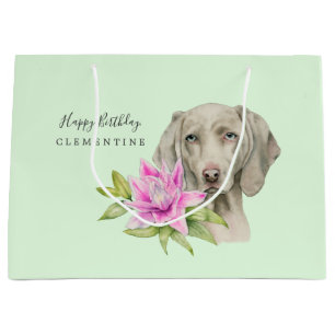Weimaraner Dog and Lily Watercolor   Birthday Large Gift Bag