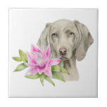 Weimaraner Dog and Lily Watercolor Painting Tile<br><div class="desc">This is a watercolor painting of a Weimaraner dog and a pink lily. Weimaraner is a large dog that used to be bred for hunting. She has a beautiful silver or mouse-grey coat with blue eyes. This was hand painted on Arches hot pressed paper with Daniel Smith watercolor paints</div>