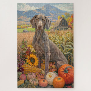Weimaraner Dog Autumn Harvest Thanksgiving Jigsaw Puzzle