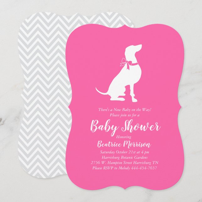 Weimaraner Dog Baby Shower Girl Pink Invitation (Front/Back)