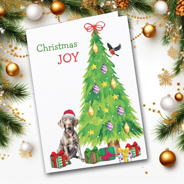 Weimaraner Dog, Bird and Christmas Tree Holiday Card (Creator Uploaded)