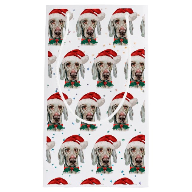 Weimaraner Dog Breed Christmas Stars Small Gift Bag (Front)
