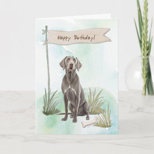 Weimaraner Dog Breed Outdoors Under Birthday Sign Card (Front)