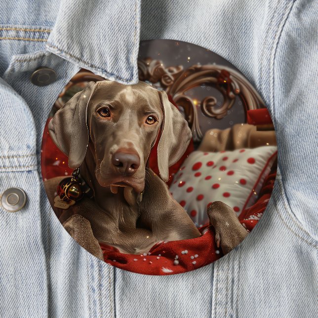 Weimaraner Dog Christmas Festive 6 Cm Round Badge (In Situ)