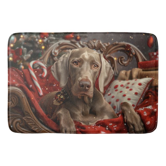 Weimaraner Dog Christmas Festive Bath Mat (Front)