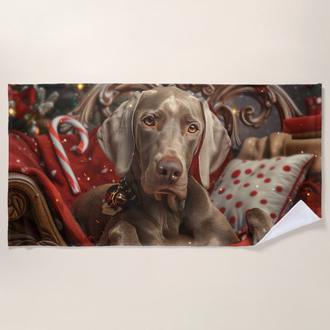 Weimaraner Dog Christmas Festive Beach Towel (Front)