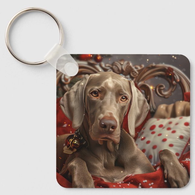 Weimaraner Dog Christmas Festive Key Ring (Front)