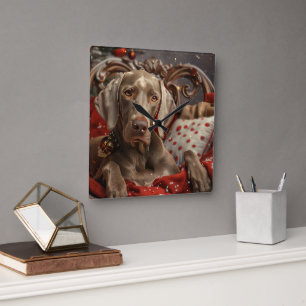Weimaraner Dog Christmas Festive Square Wall Clock