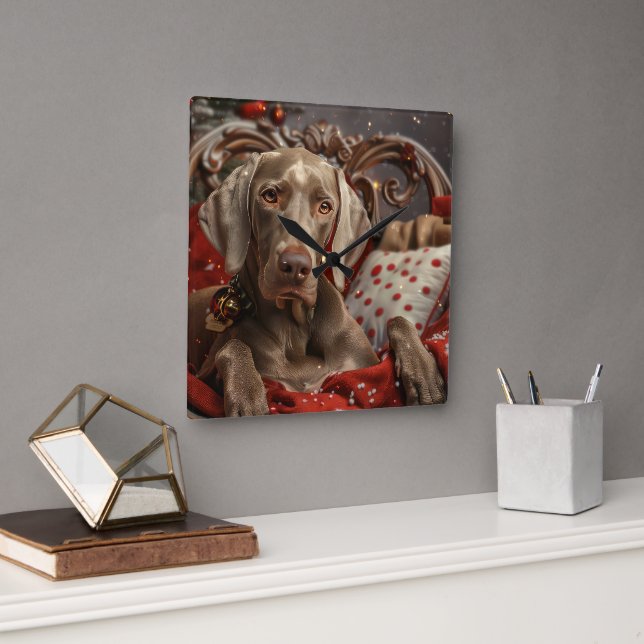 Weimaraner Dog Christmas Festive Square Wall Clock (Office)