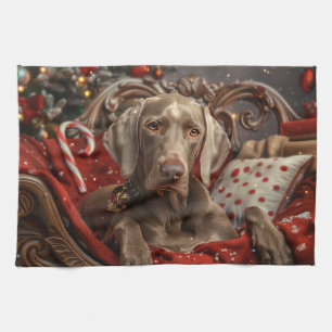 Weimaraner Dog Christmas Festive Tea Towel