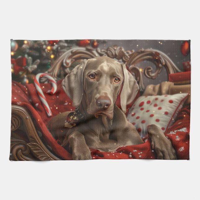 Weimaraner Dog Christmas Festive Tea Towel (Horizontal)