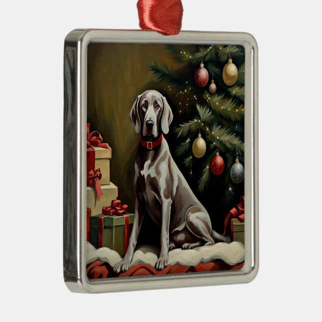 Weimaraner dog Christmas Metal Ornament (Right)