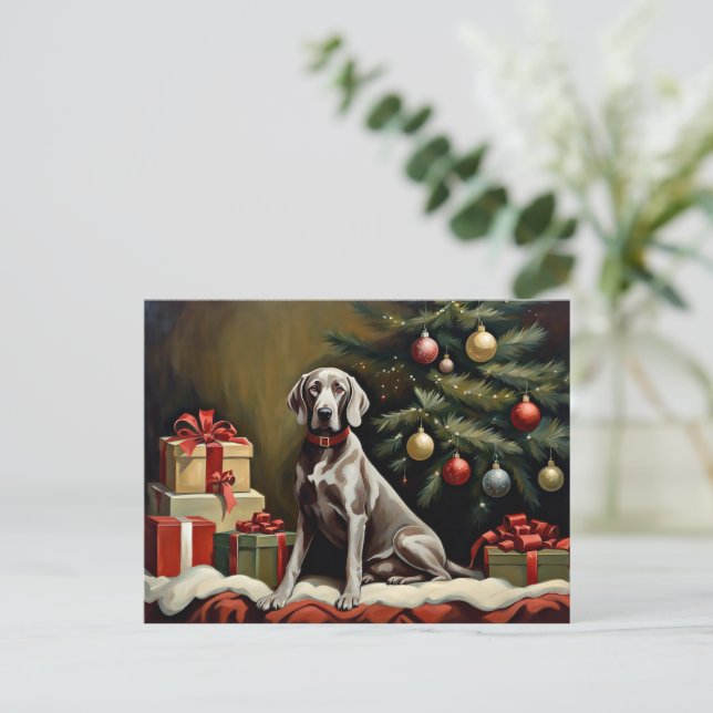 Weimaraner dog Christmas Postcard (Standing Front)