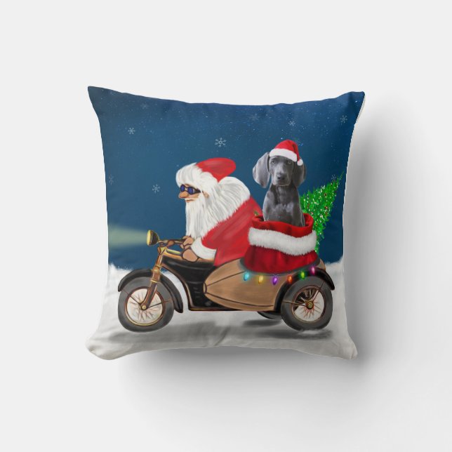 Weimaraner Dog Christmas Santa Claus Cushion (Front)