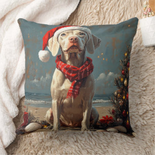 Weimaraner Dog Christmas Vintage Beach  Cushion