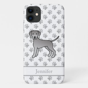 Weimaraner Dog Cute Cartoon Illustration & Name iPhone 11 Case