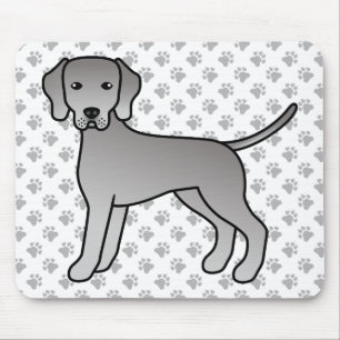 Weimaraner Dog Cute Cartoon Illustration & Paws Mouse Pad