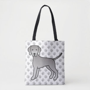 Weimaraner Dog Cute Cartoon Illustration & Paws Tote Bag
