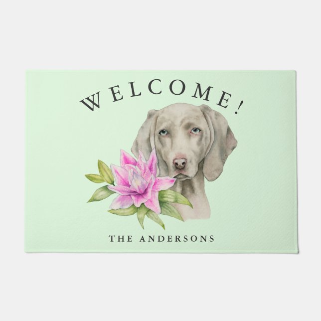 Weimaraner Dog Floral Welcome Family Doormat (Front)
