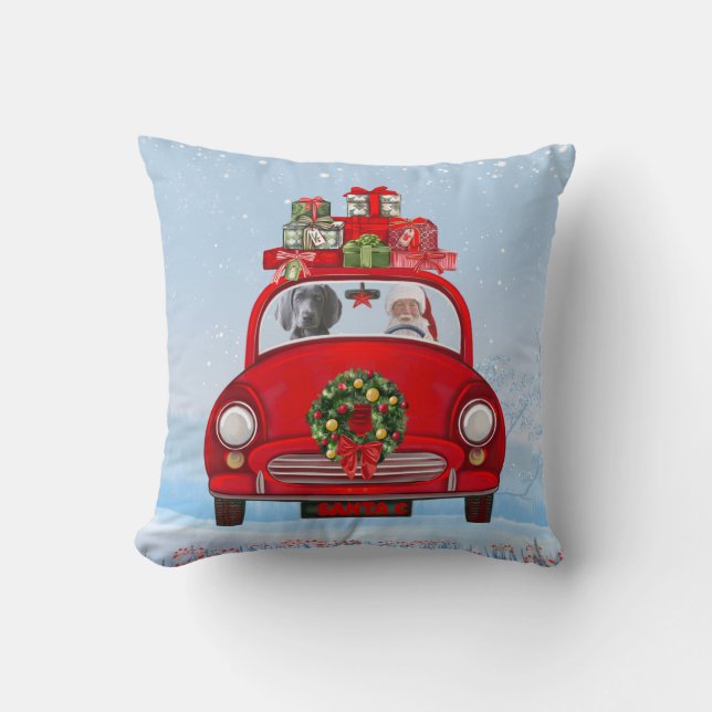 Weimaraner Dog In Car With Santa Claus  Cushion (Front)