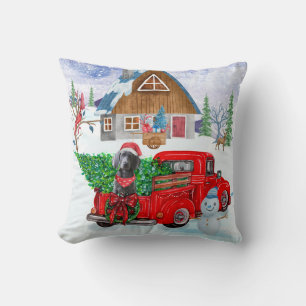 Weimaraner Dog In Christmas Delivery Truck Snow Cushion