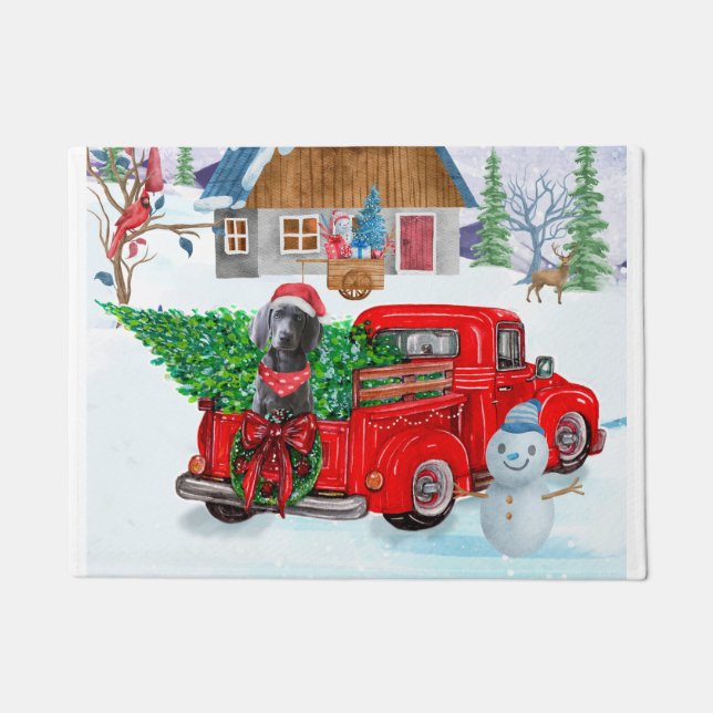 Weimaraner Dog In Christmas Delivery Truck Snow  Doormat (Front)