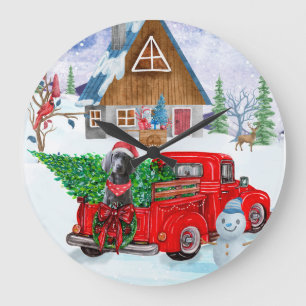 Weimaraner Dog In Christmas Delivery Truck Snow Large Clock
