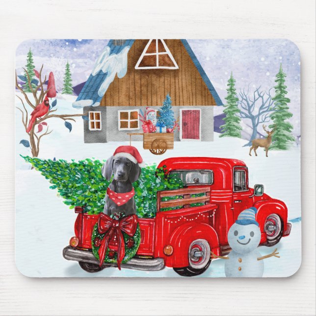 Weimaraner Dog In Christmas Delivery Truck Snow  Mouse Pad (Front)
