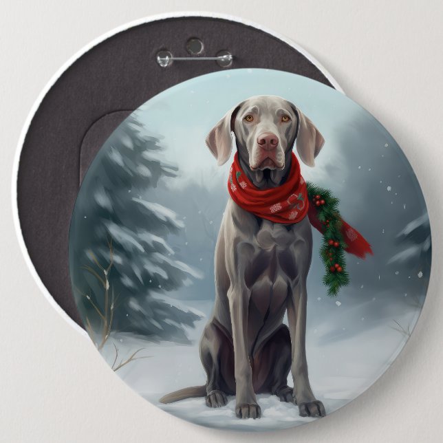 Weimaraner Dog in Snow Christmas 6 Cm Round Badge (Front & Back)