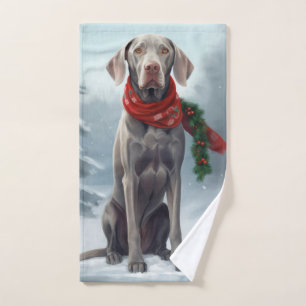 Weimaraner Dog in Snow Christmas Bath Towel Set