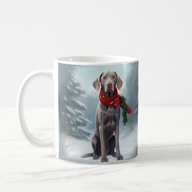 Weimaraner Dog in Snow Christmas Coffee Mug (Left)